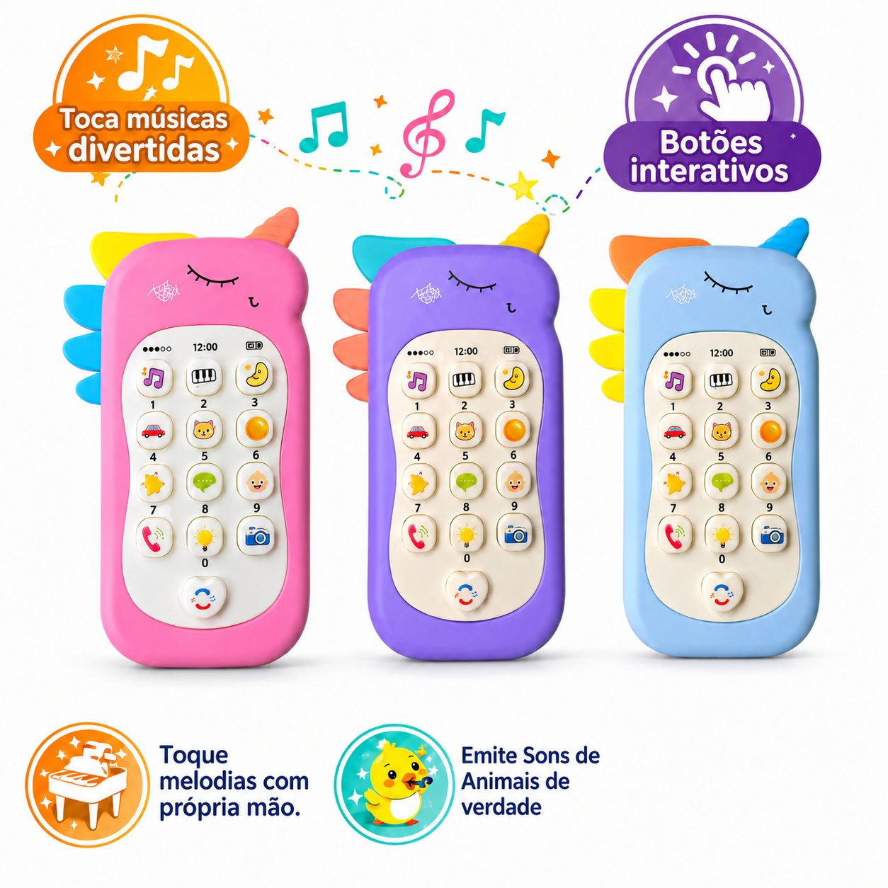Celular Infantil Musical Interativo com Mordedor Sensorial para Bebê
