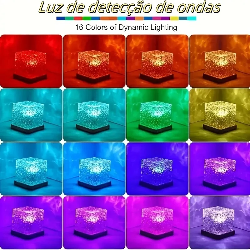 Luminária Relaxante Cubo Efeito Água RGB 3D com Controle Remoto