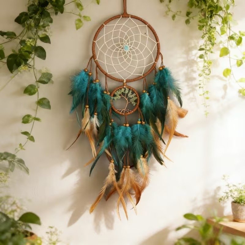 Filtro dos Sonhos Boho com Penas Decoração Artesanal