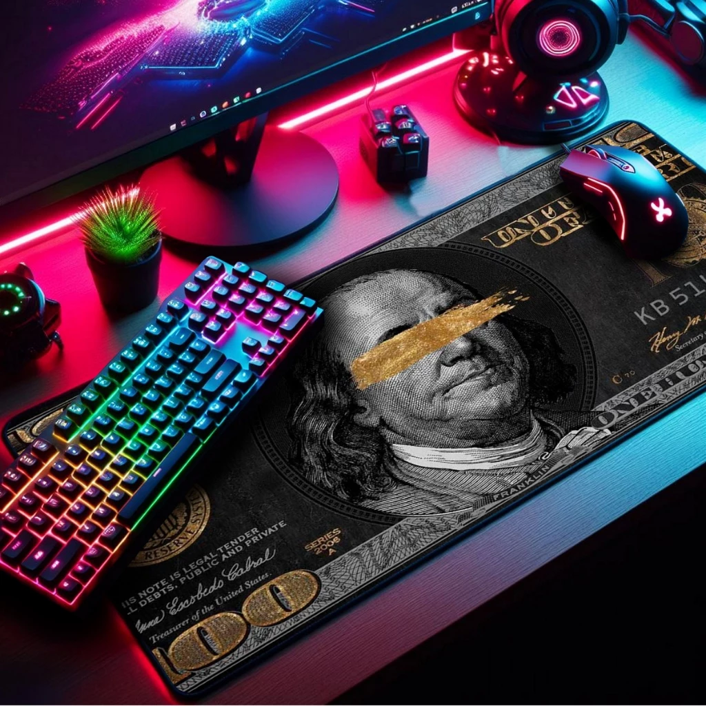 Mouse Pad Gamer Premium 120x60cm Borda Costurada Estampa Black Dollar