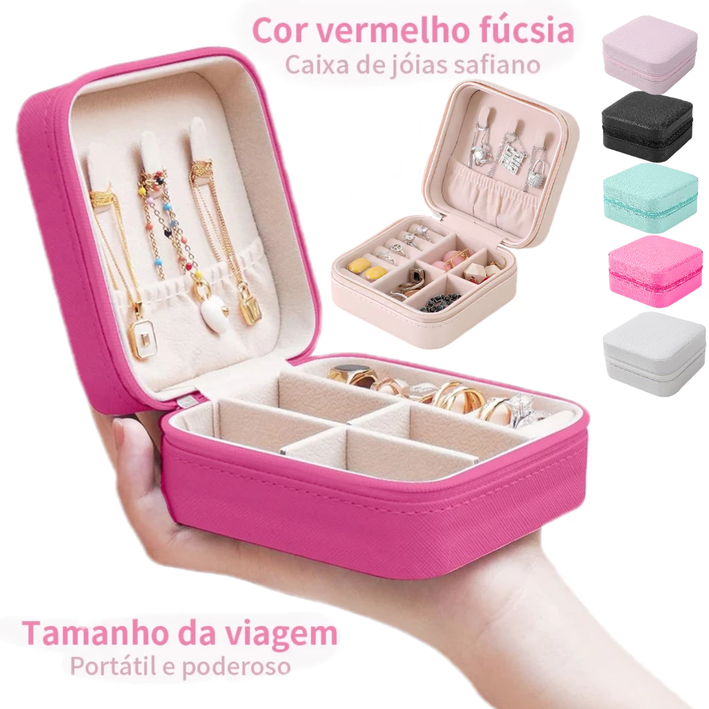 Porta-Joias de Viagem Portátil com Organizador Multifuncional para Bijuterias