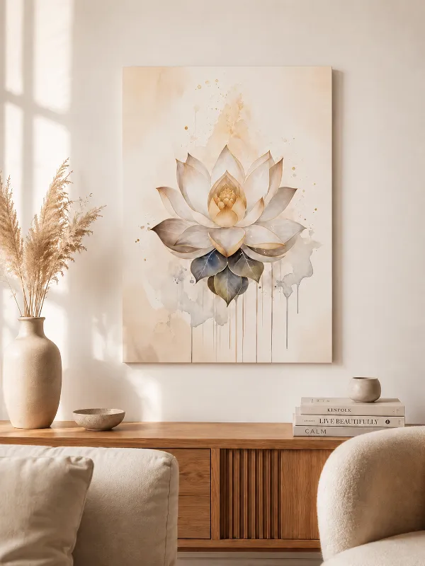 Quadro Flor de Lótus em Aquarela Pureza, Renascimento e Leveza
