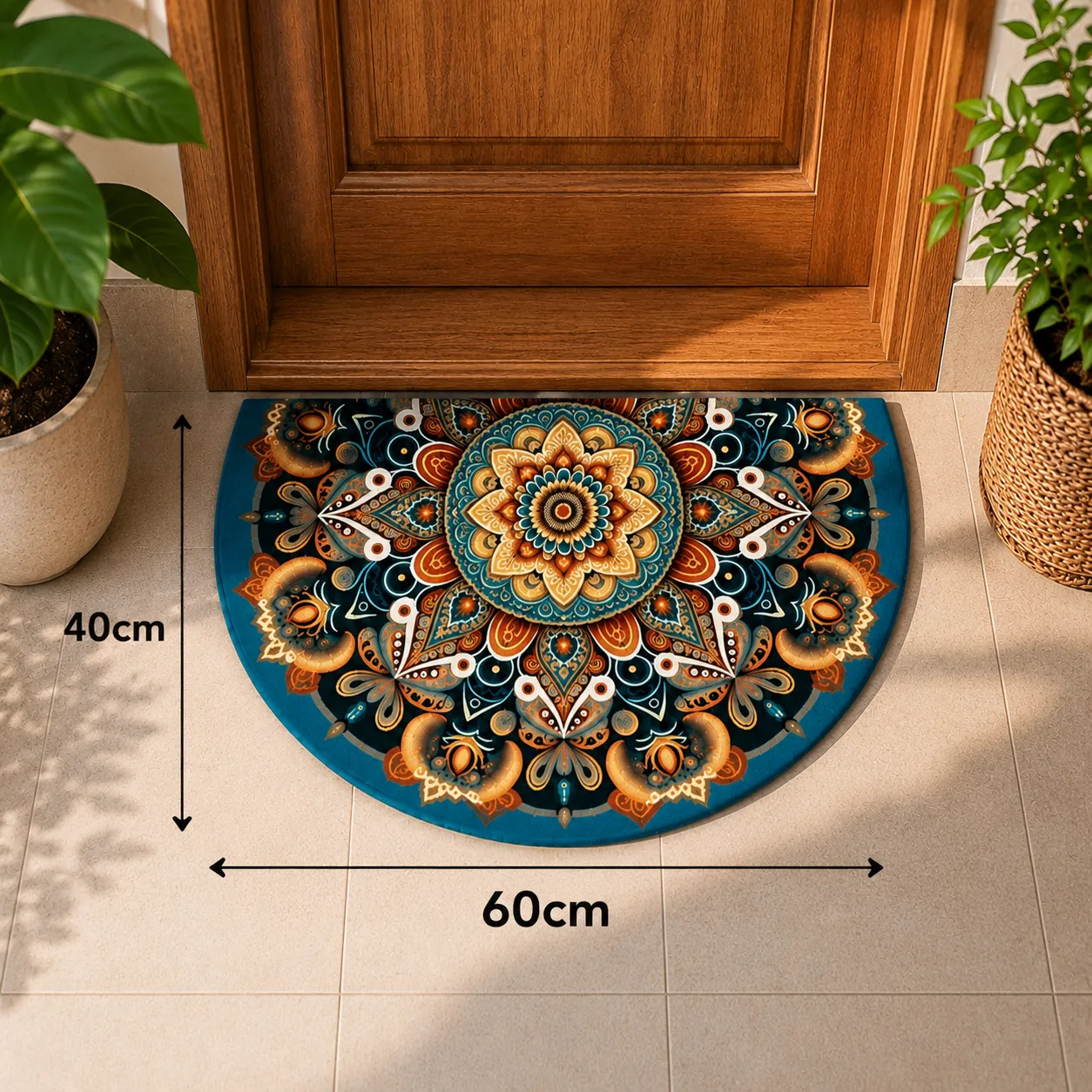 Tapete Meia Lua Mandala Boho Antiderrapante 60x40cm