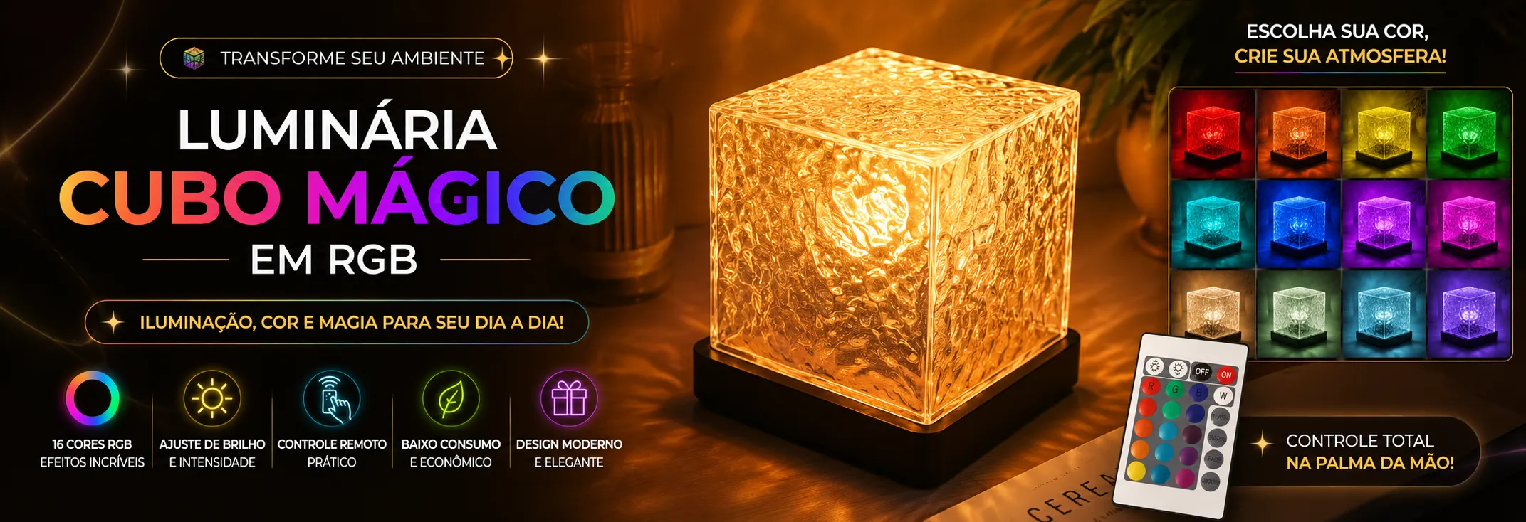 Luminária Relaxante Cubo Efeito Água RGB
